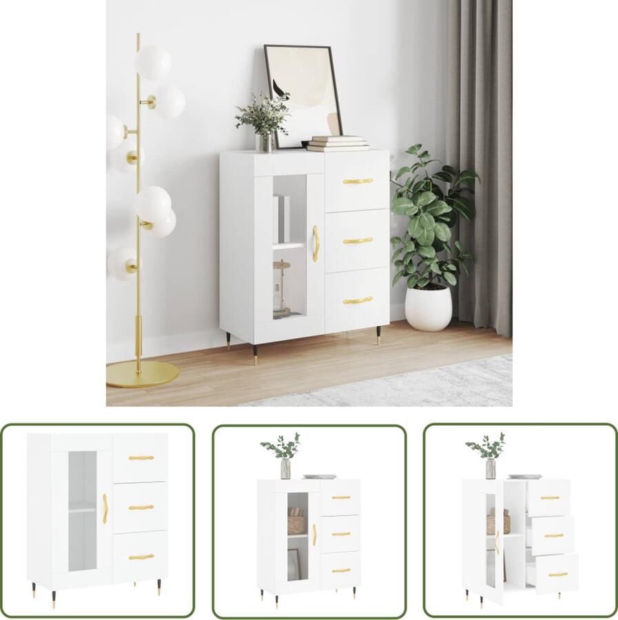 The Living Store Dressoir 69 5x34x90 cm bewerkt hout wit Dressoir Commode Opbergkast Vintage Meubel Klassiek Dressoir