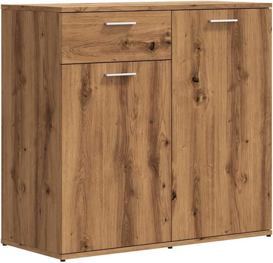 The Living Store Dressoir 80x36x75 cm bewerkt hout artisanaal eikenkleur Dressoir Minimalistisch Design Houten Meubels Opslagoplossing Tv-meubel