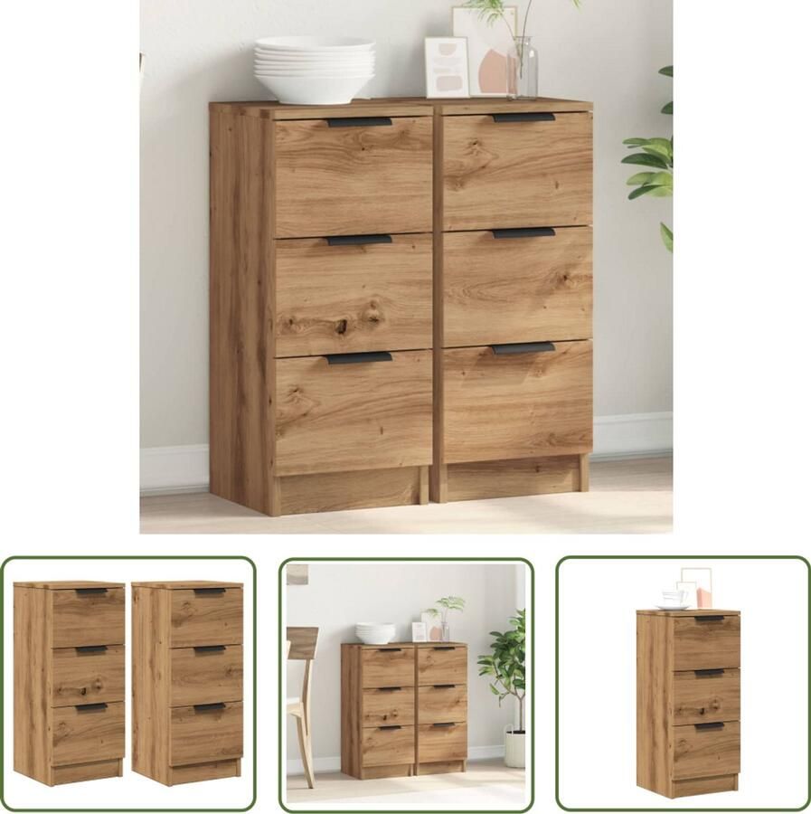 The Living Store Dressoirs 2 st 30x30x70 cm bewerkt hout artisanaal eikenkleur Dressoir Salontafel Tv-meubel Houten Meubel Opbergkast