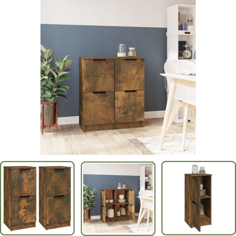 The Living Store Dressoirs 2 st 30x30x70 cm bewerkt hout gerookt eikenkleurig Dressoir Bijzetkast Houten Kast Opbergkast Gerookte Eiken Kleur