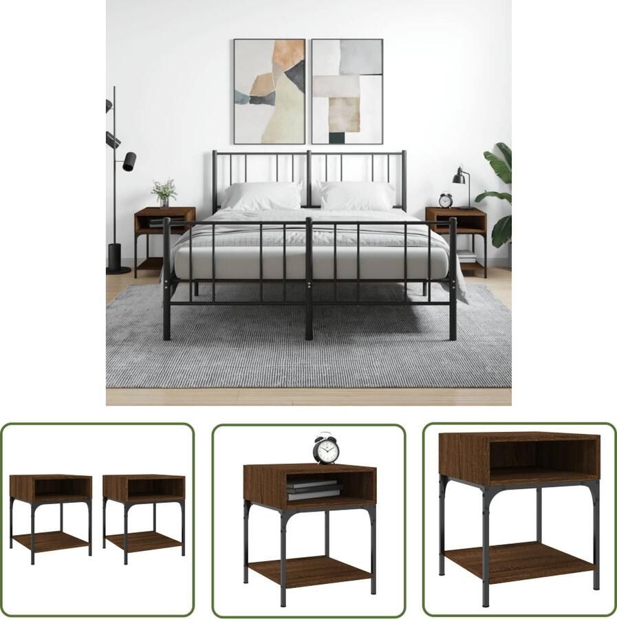 The Living Store Nachtkastjes 2 st 40x41x50 cm bewerkt hout bruin eikenkleur Nachtkastje Meubel Bruin Houten Nachtkastje Slaapkamervloerisdecoratie - Foto 2