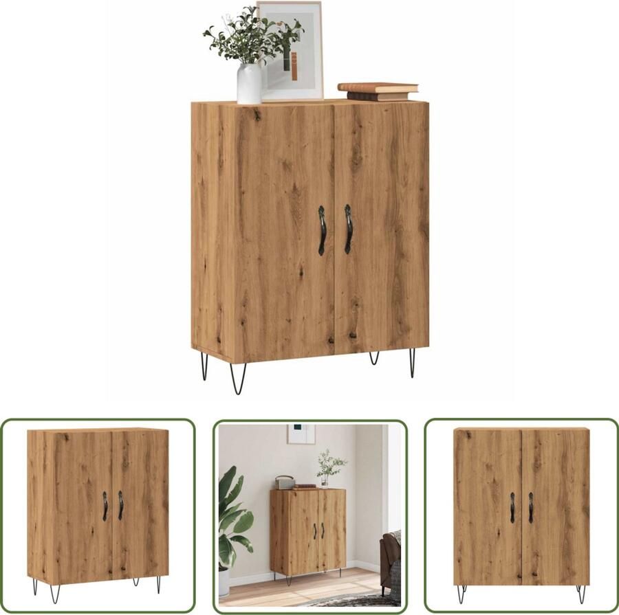 The Living Store Dressoir 69 5x34x90 cm bewerkt hout artisanaal eikenkleur Dressoir Houten Dressoir Vintage Dressoir Salontafel Opslagmeubel