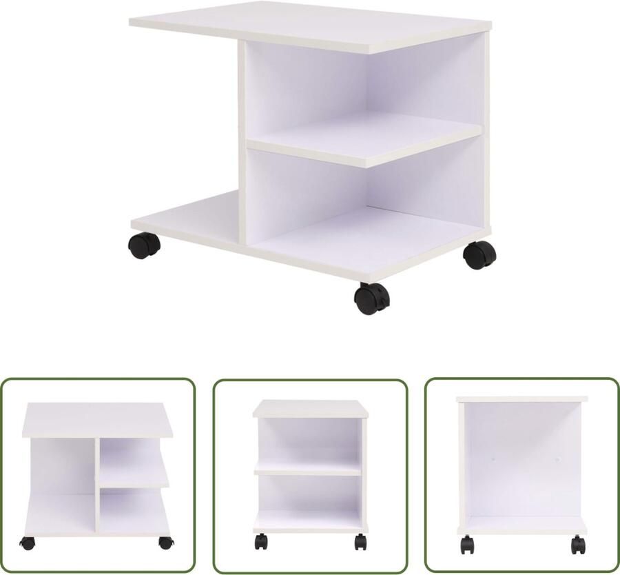 The Living Store Verrijdbare Plankenkast Wit 50 x 35 x 42 cm Opbergvakken Wieltjes Witte Plankenkast Meubelkast Opslagmogelijkheden Robuuste Kast Compact Meubilair - Foto 2