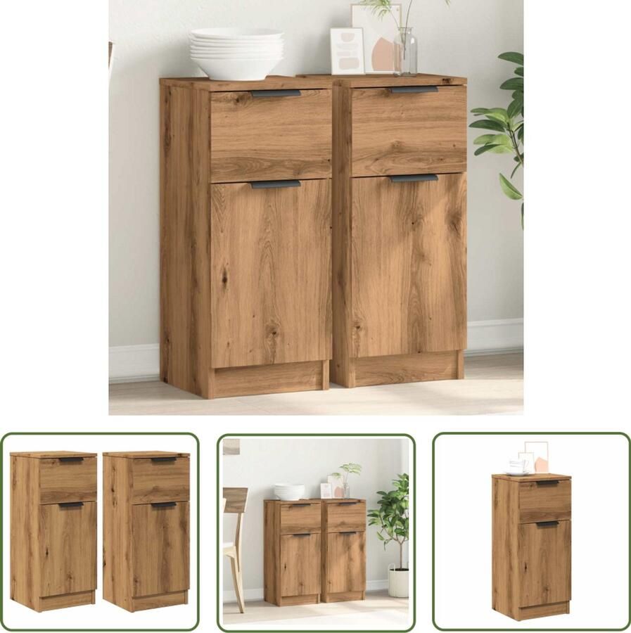 VidaXL Dressoirs 2 st 30x30x70 cm bewerkt hout artisanaal eikenkleur Dressoirs Meubelstukken Houten Meubilair Art Nouveau Stijl Salontafel