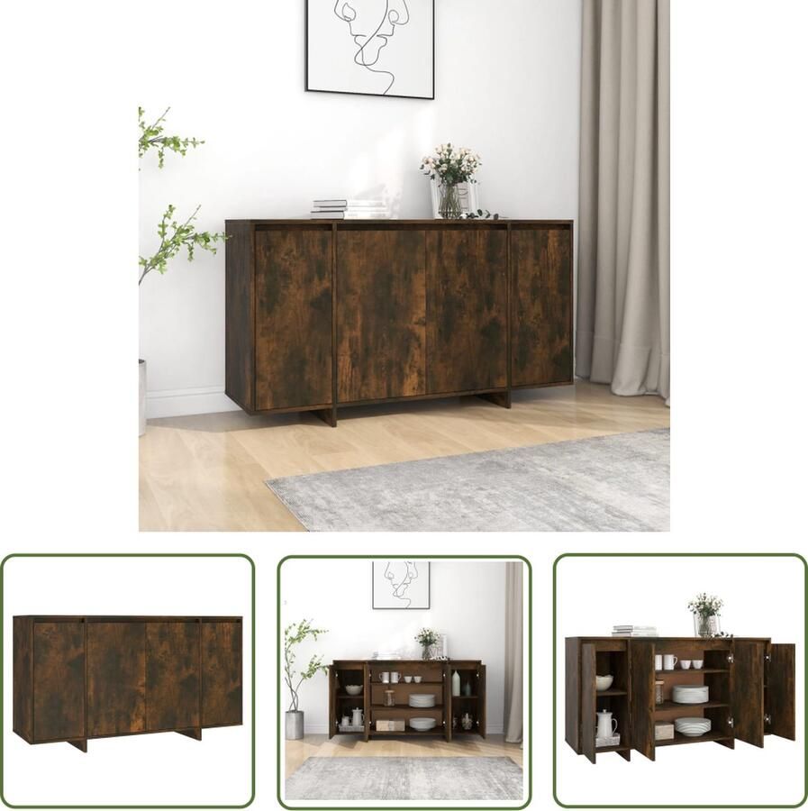 The Living Store Dressoir 135x41x75 cm bewerkt hout gerookt eikenkleurig Dressoir Bijzettafel Opbergkast Houten Dressoir Kamerdecoratie