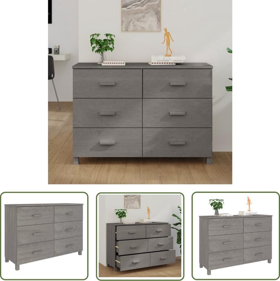 The Living Store Dressoir HAMAR 113x40x80 cm massief grenenhout lichtgrijs Dressoir Ladekast Meubels Kamerinrichting Woonkamer