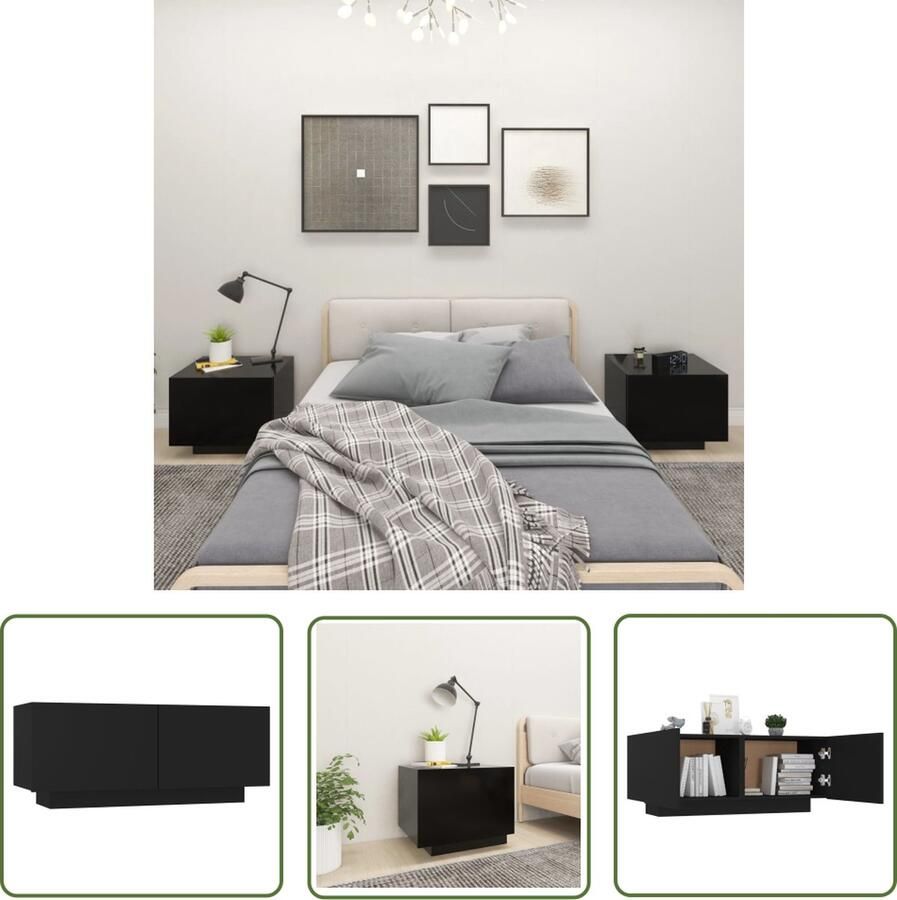 The Living Store Nachtkastje Zwart 100 x 35 x 40 cm Stevige constructie Montage vereist Nachtkastje Meubilair Slaapkamerinrichting Houten Nachtkastje Black Furniture - Foto 2