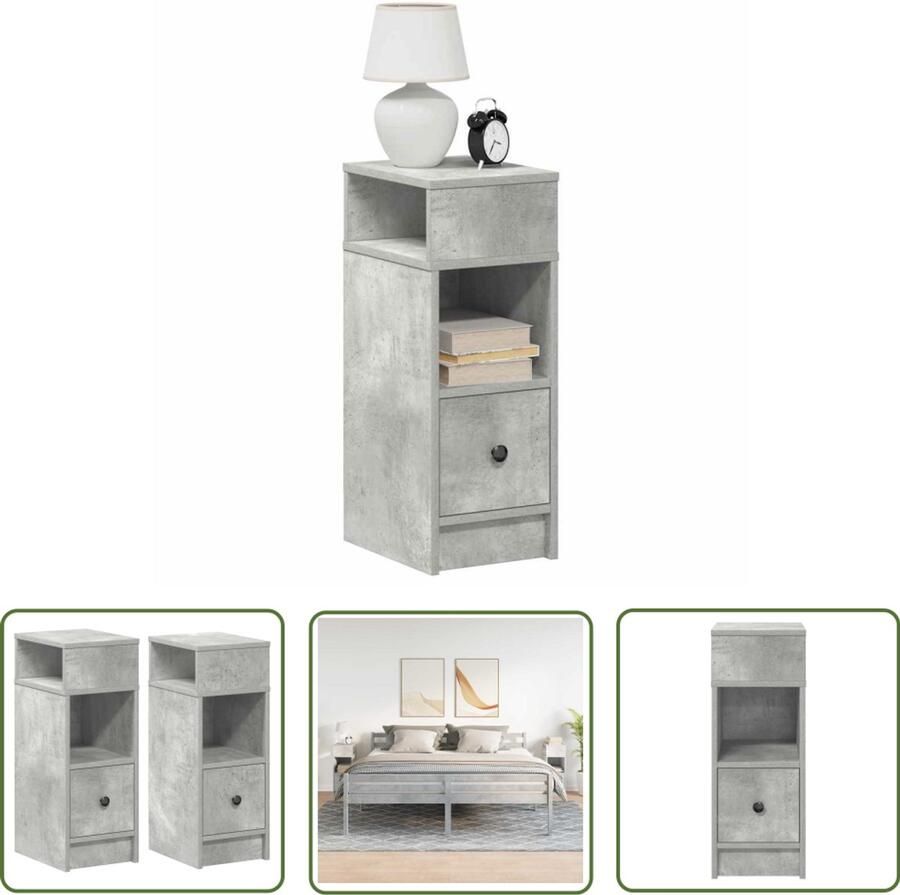 The Living Store Nachtkastjes 2 st met lade 25x31x66 cm betongrijs Nachtkastje Meubilair Slaapkamer Houten Meubil Betonnen Grijs