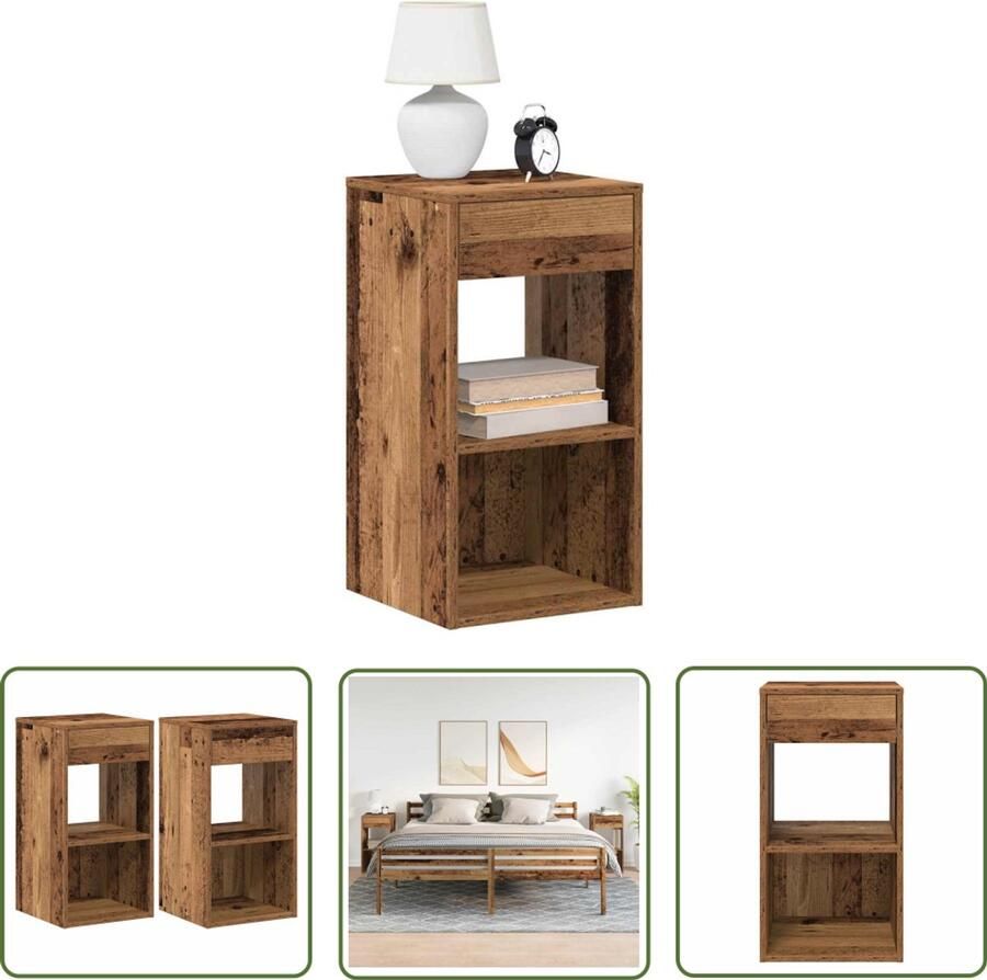 The Living Store Nachtkastjes 2 st met lade 35x34x66 5 cm oud houtkleurig Nachtkastje Meubilair Slaapkamer Houten Meubel Vintage Design