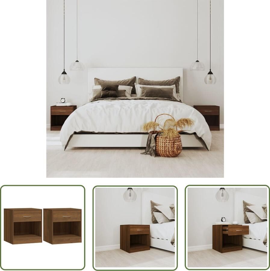 The Living Store Nachtkastje Trendy Meubels 36.5 x 30.5 x 38 cm Bruineiken Nachtkastje Meubilair Houten Meubel Bruine Eiken Kleur Nachttafel - Foto 2