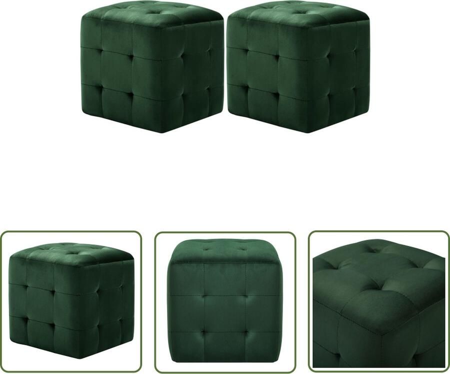 The Living Store Nachtkastjes Groen 30 x 30 x 30 cm Houten frame en fluweel stoffen bekleding Nachtkastjes Meubilair Salontafel Vintage Design - Foto 2