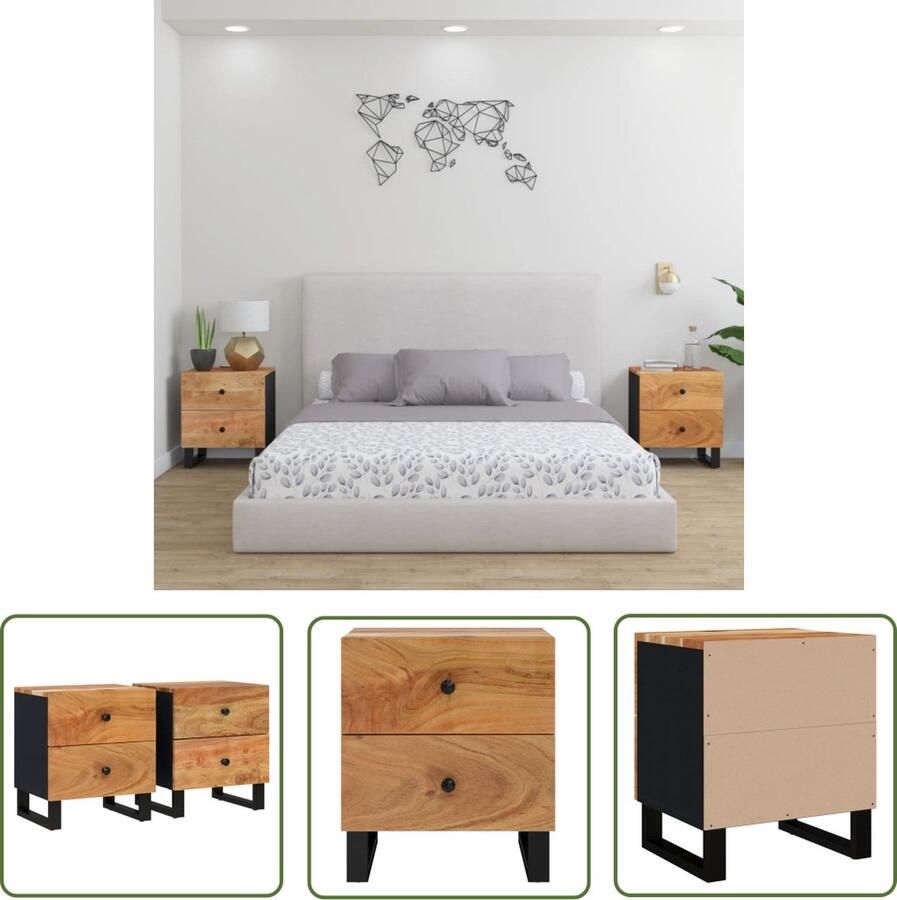 The Living Store Nachtkastjes Houten IndustriÃle Massief Acaciahout 40x33x46cm Unieke Kleurvariaties Nachtkastjes Meubilair Industriele Stijl Houten Meubels Acacia Hout - Foto 2