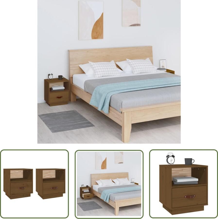 The Living Store Nachtkastjes Massief Grenenhout Hout 40x34x45 cm 1 lade 1 open vak Nachtkastjes Meubilair Kamermeubel Hout Grenenhout - Foto 2