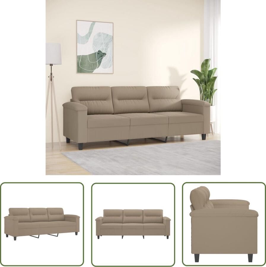 The Living Store Driezitsbank 180 cm microvezelstof taupe Drie Zitsbank Microfiber Bank Lounge Bank Banks Kopen Salon Meubilair