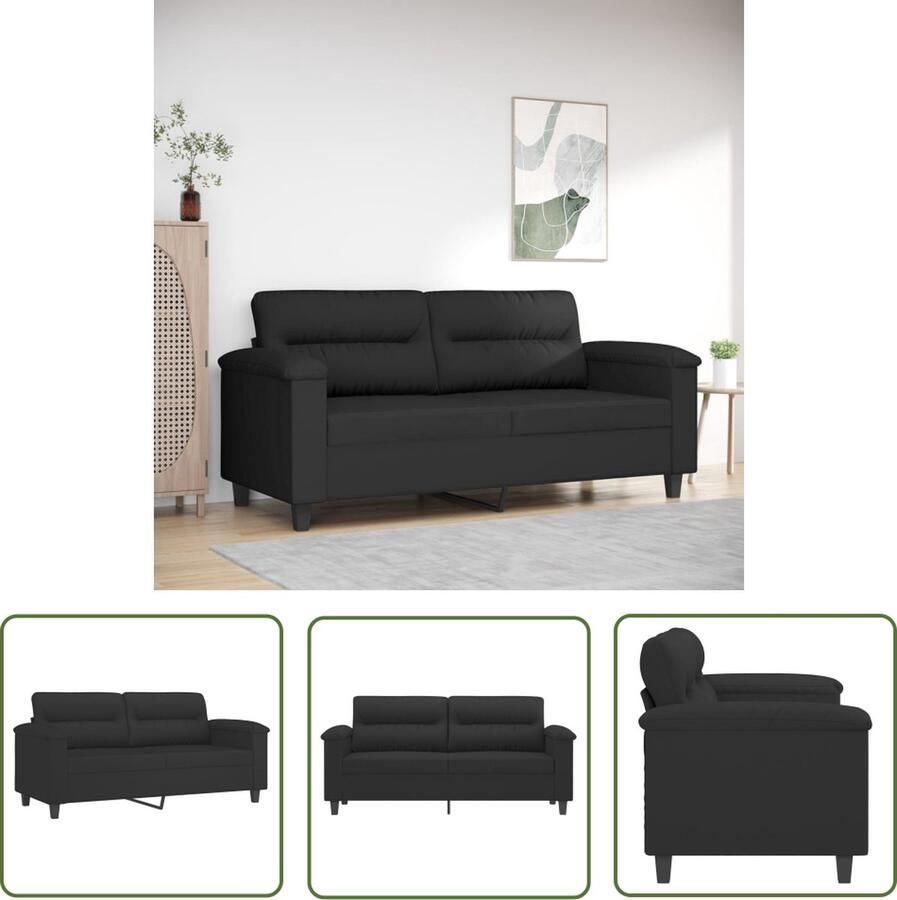 The Living Store Bank Zwart Microvezel 2-zits 170x77x80 cm Duurzame Stof Tweezitsbank Microfiber Bank Zwarte Bank Salontafel Banksofa
