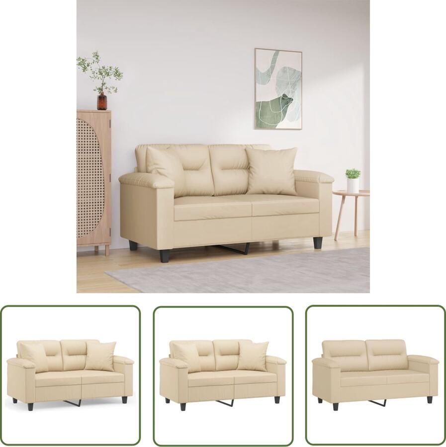 The Living Store 2-zitsbank Microvezel crÃÂ¨me Duurzaam Stabiel frame Comfortabele zitting Tweezitsbank Microfiber Bank Bankstellen Lounge Meubilair Creme Bank