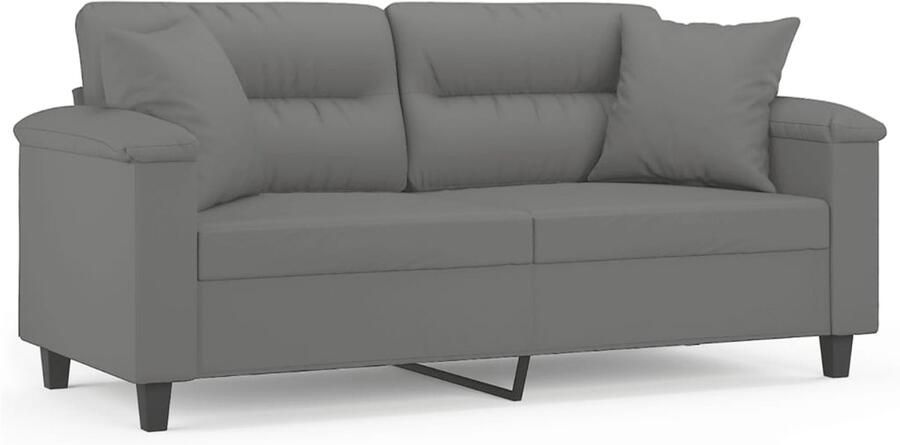 The Living Store 2-zitsbank Microvezel Donkergrijs Stevig metalen frame Comfortabel zitkussen Tweezitsbank Microfiber Bank Donkere Grijze Bank Bankstel Lounge Meubilair