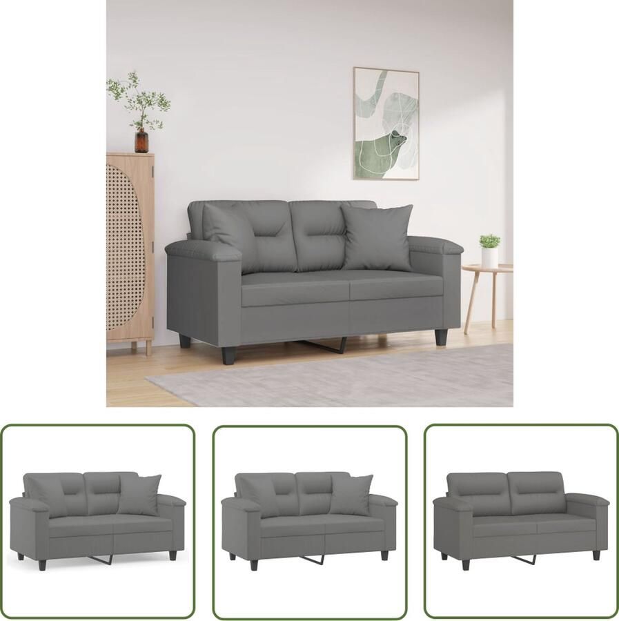 The Living Store 2-zitsbank Donkergrijs Microvezelstof 150x77x80 cm Duurzame kussens Tweezitsbank Microfiber Sofa Donkere Grijze Bank Lounge Bank Relax Stoffen Bank