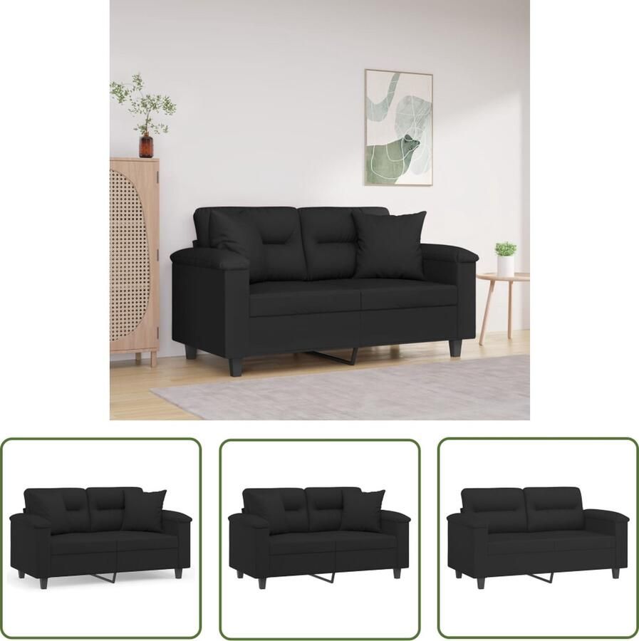 The Living Store Tweezitsbank met kussens 120 cm microvezelstof zwart Tweezitsbank Microfiber Sofa Zwarte Bank Lounge Bank Gezellige Bank