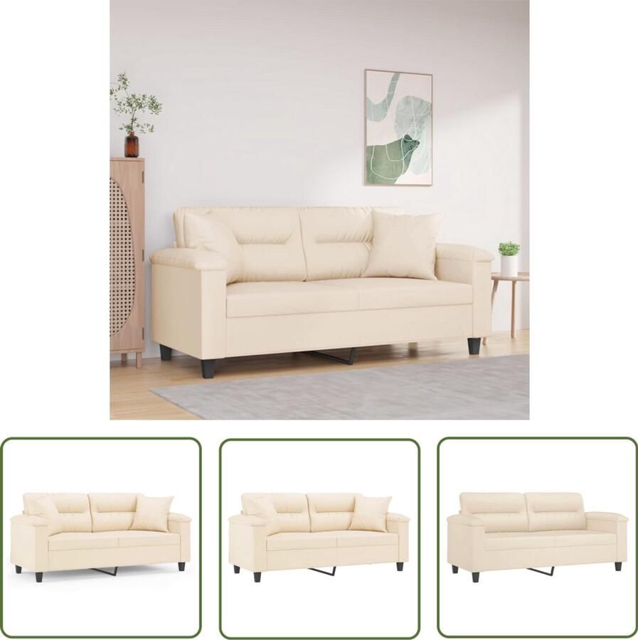 The Living Store Tweezitsbank met kussens 140 cm microvezelstof beige Tweezitsbank Microfiber Sofa Lounge Bank Bankstel Woonkamer Meubilair
