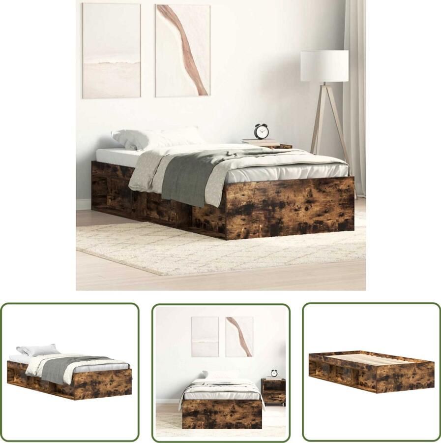 The Living Store Bedframe Houten 203 x 93 x 35 cm Gerookt eiken Houten Bed Frame Modern Bed Frame Tweepersoons Bed Frame Enkelbed Frame Bed Frame Bruin