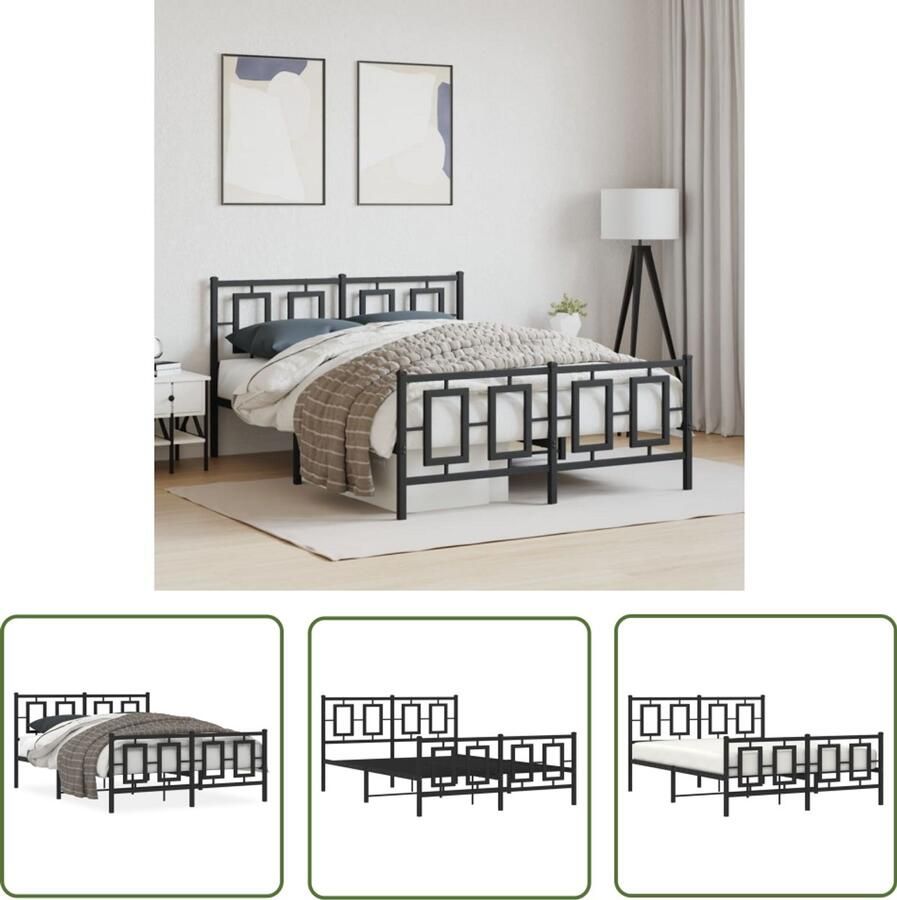 VidaXL Bedframe met hoofd- en voeteneinde metaal zwart 135x190 cm Stijlvol Bedframe Modern Bed Frame Metalen Bedframe Zwart Bedframe 135x190
