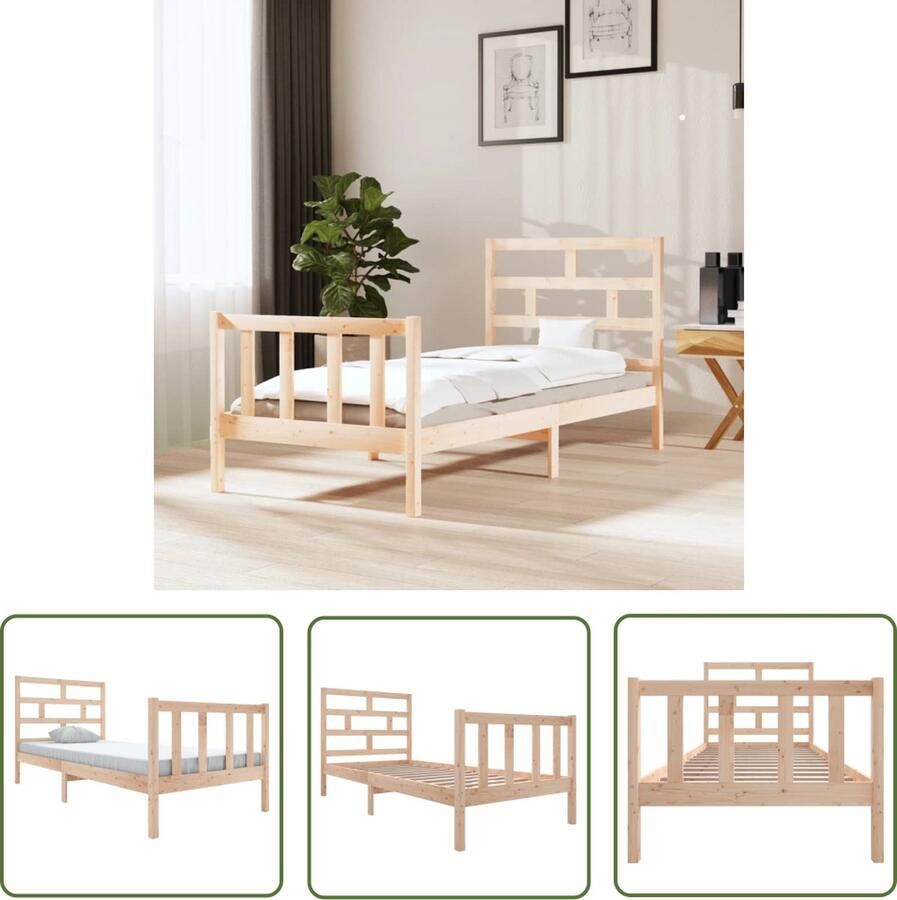 The Living Store Houten Bedframe Modern Bed Afmetingen- 205.5 x 105.5 x 69.5 cm Massief grenenhout Houten Bedframe Modern Bed Tweepersoons Bed Grenenhout Bed Massief Hout Bed