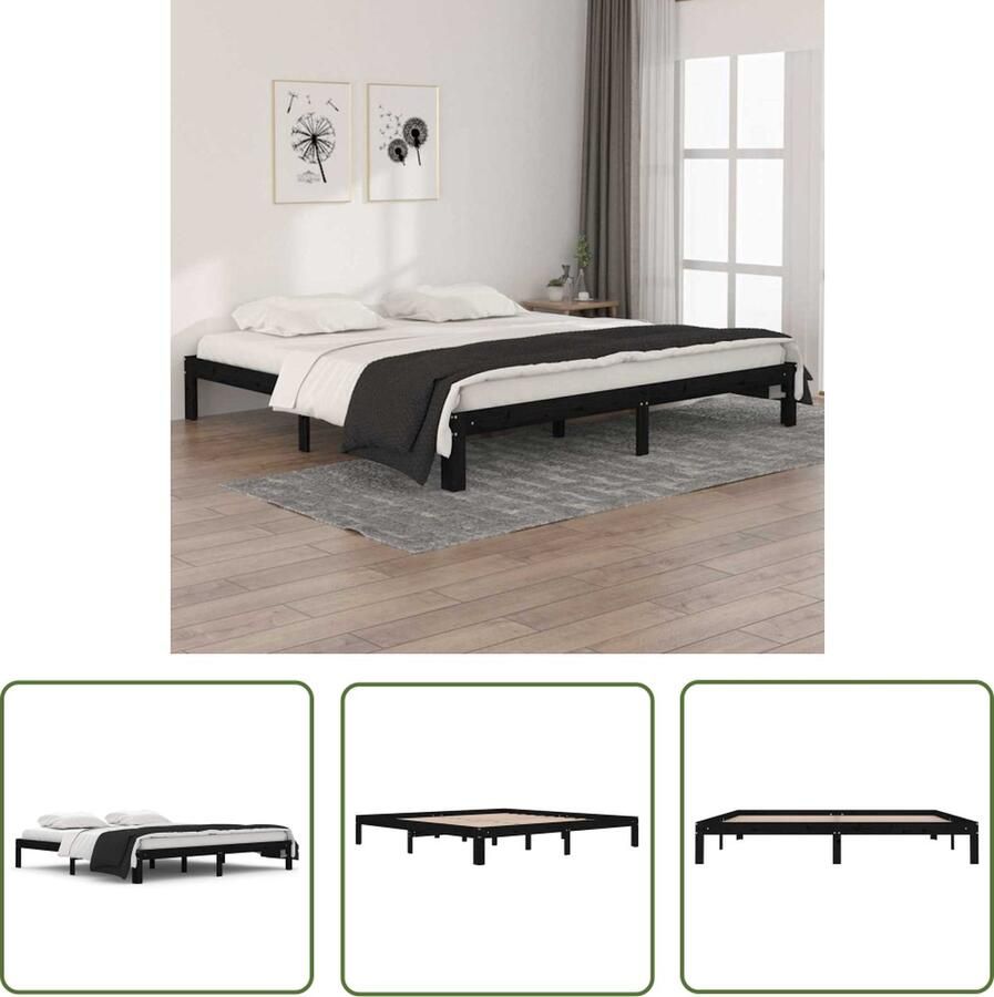 The Living Store Bedframe massief grenenhout zwart 200x200 cm Bedframe Bedframes Bed Bedbodem Ledikant Bed Frame Massief Houten Bedframe Slaapmeubel Tweepersoonsbed Bedden Bedbodems - Foto 2