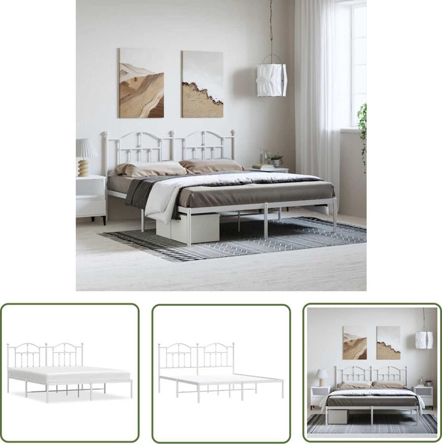 The Living Store Bedframe Modern Robuust metalen frame Extra opbergruimte Comfortabel hoofdbord Wit 219x187x97cm Robuust Bedframe Modern Bedframe Metalen Bedframe Wit Bedframe Boxspring Bed
