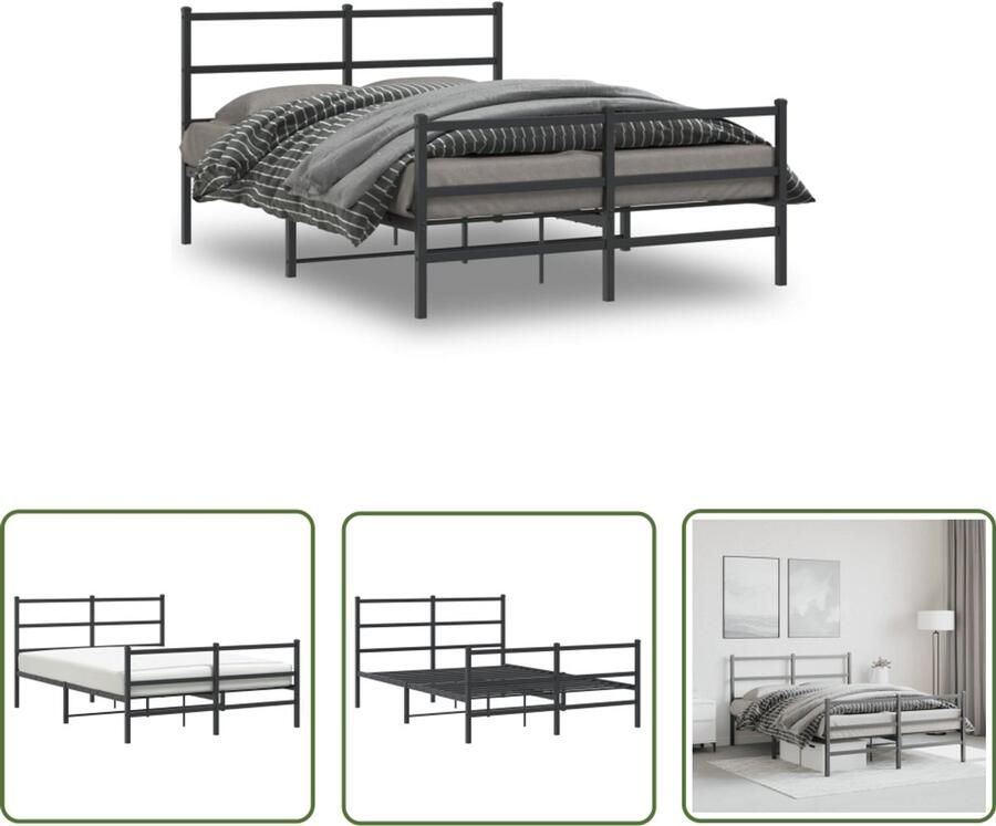 VidaXL Bedframe 140x200 Metalen Bedframe met hoofd- en voeteneinde metaal zwart 140x200 cm Zwart Bedframe Staal Bedframe Elegante Bedbank