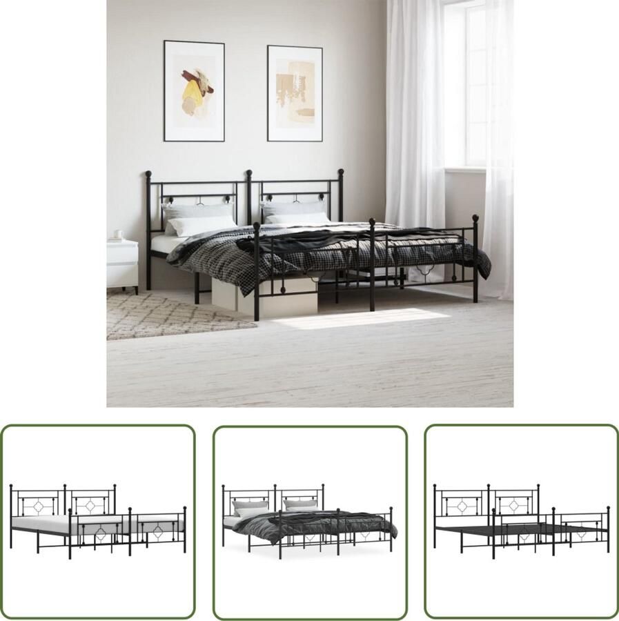 VidaXL Bedframe met voetbord zonder matras metaal zwart 180x200 cm Staal Bedframe Modern Bedframe Zwart Bedframe King Size Bedframe Boxspring Bedframe