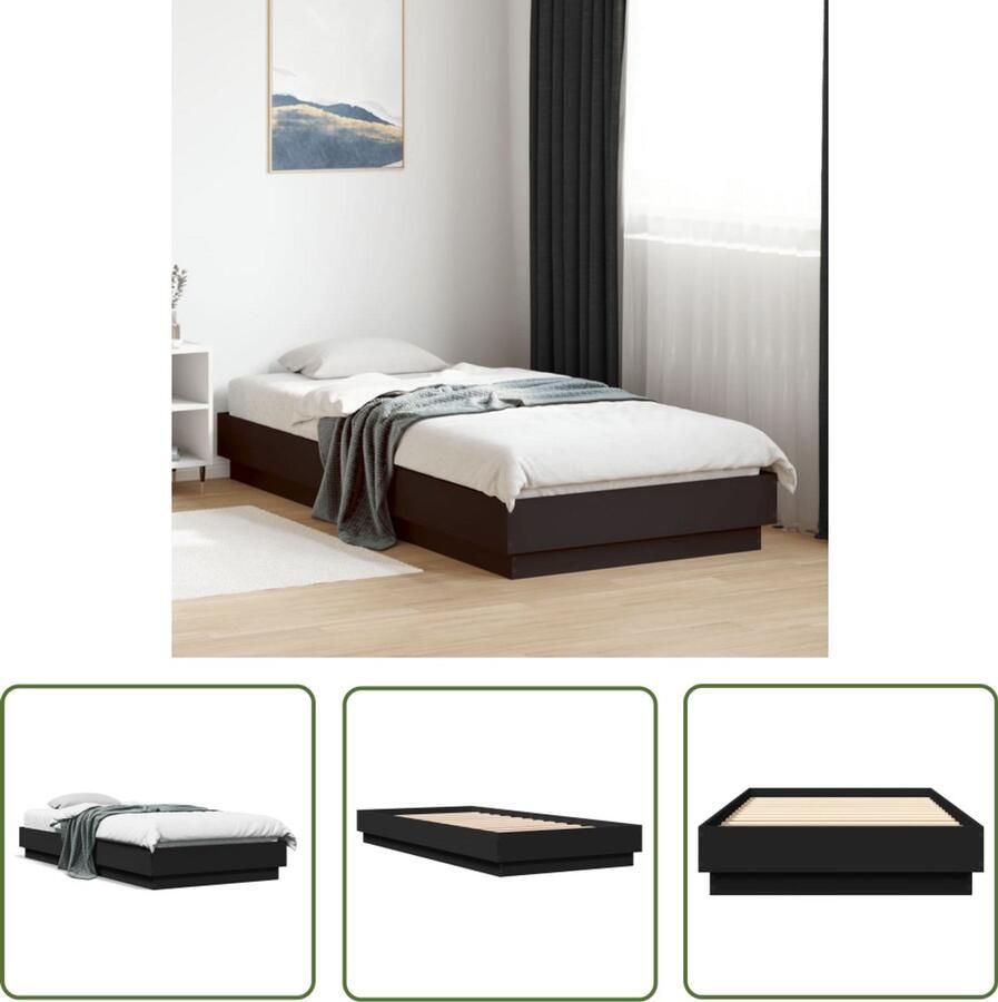 VidaXL Bedframe bewerkt hout zwart 100x200 cm Stijlvol Bedframe Modern Bedframe Zwart Bedframe Houten Bedframe Enkelpersoonsbed
