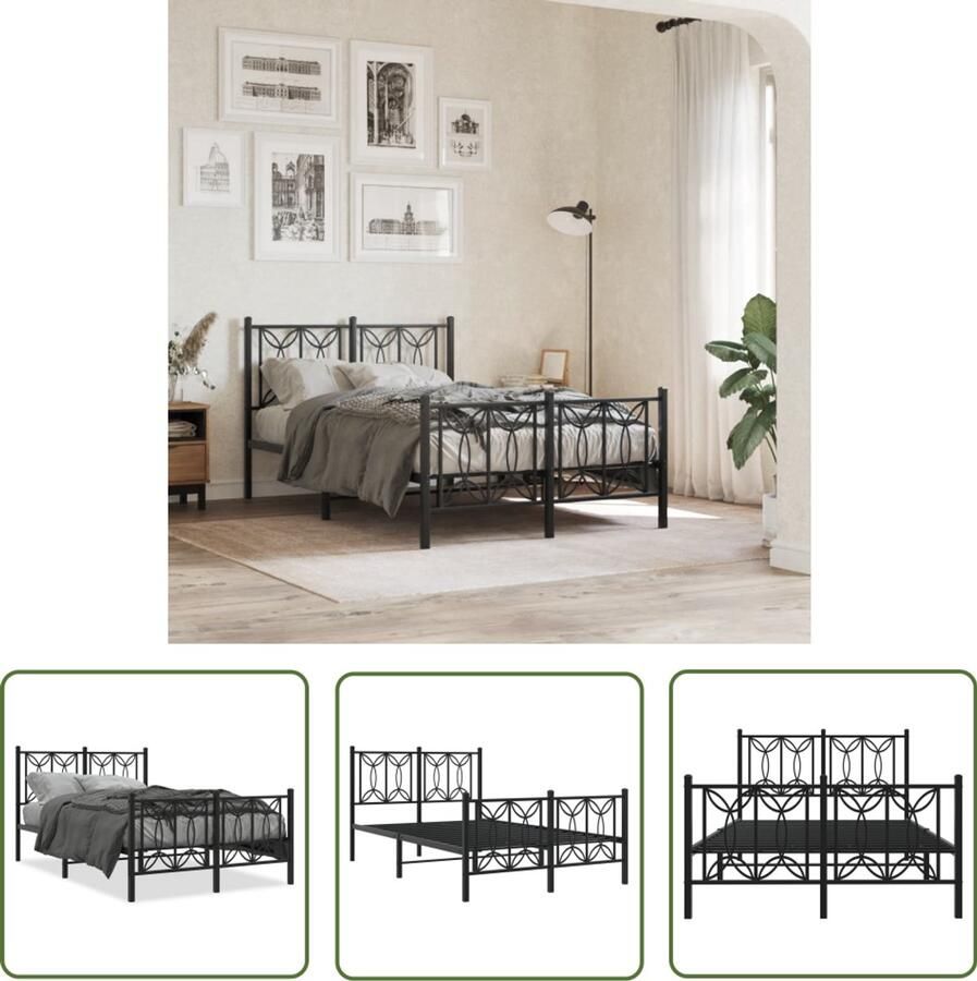 VidaXL Bedframe met hoofd- en voeteneinde metaal zwart 120x190 cm Stijlvol Bedframe Modern Bedframe Zwart Bedframe Metalen Bedframe Bed Frame 120x190