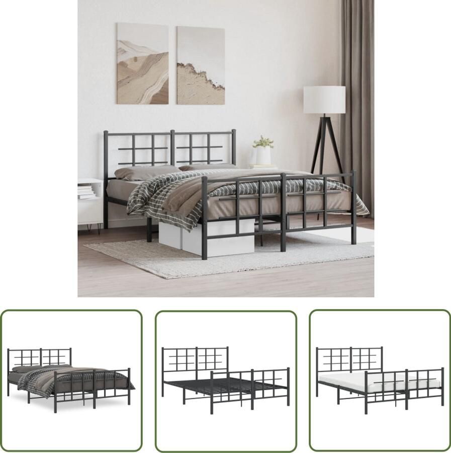VidaXL Bedframe met hoofd- en voeteneinde metaal zwart 140x190 cm Stijlvol Bedframe Modern Bedframe Zwart Bedframe Staal Bedframe Boxspring Frame