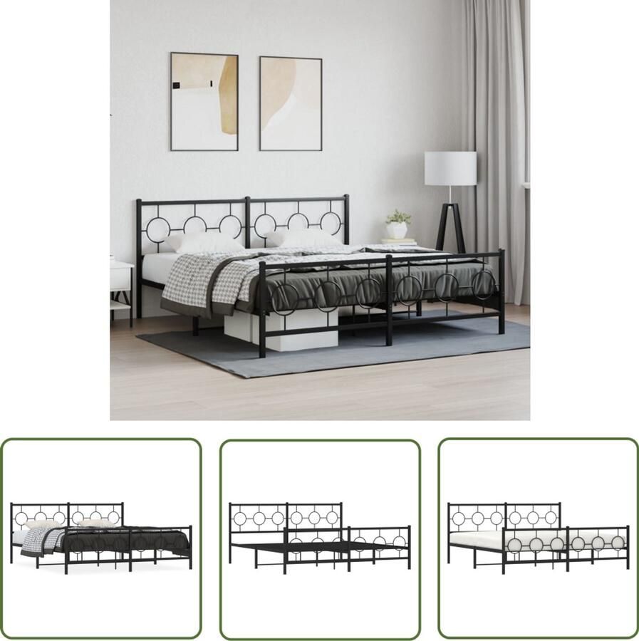 VidaXL Bedframe met hoofd- en voeteneinde metaal zwart 183x213 cm Stijlvol Bedframe Modern Bedframe Zwart Bedframe Staal Bedframe King Size Bedframe