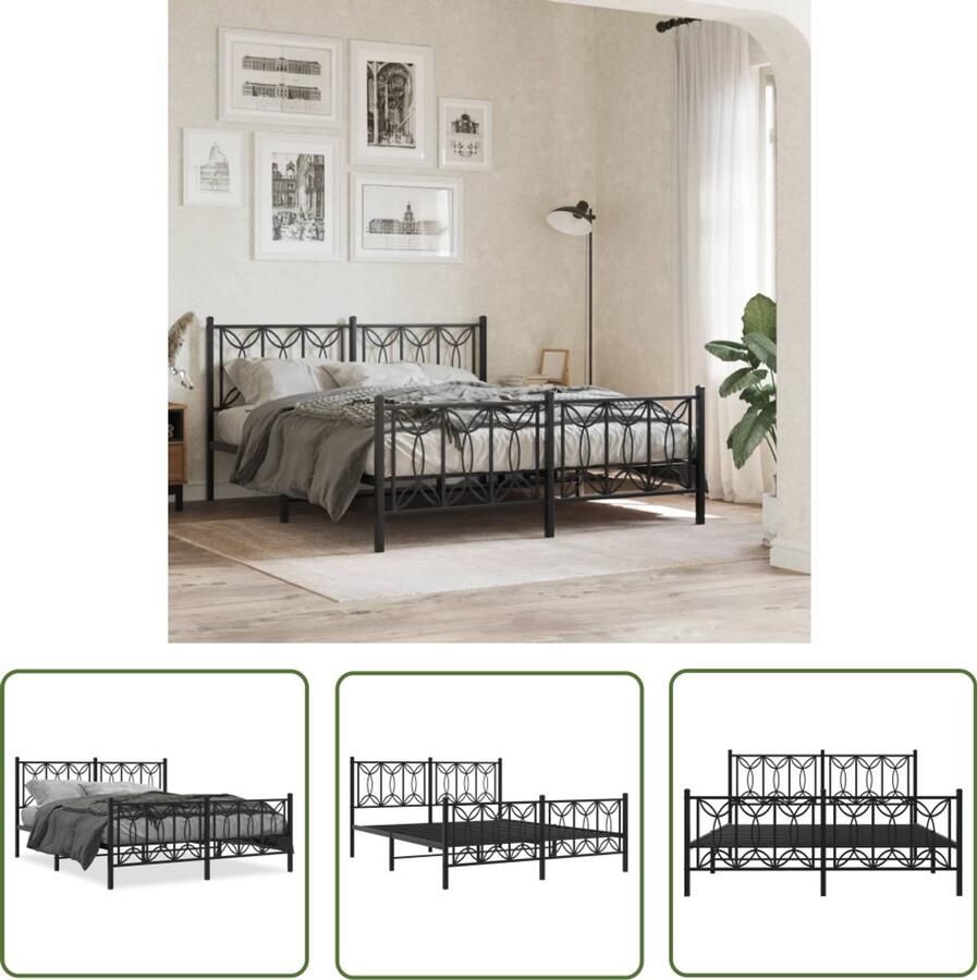 VidaXL Bedframe met voetbord zonder matras metaal zwart 160x200 cm Stijlvolle Bed Frame Modern Bedframe Metalen Bedframe Zwart Bedframe Tweepersoons Bedframe