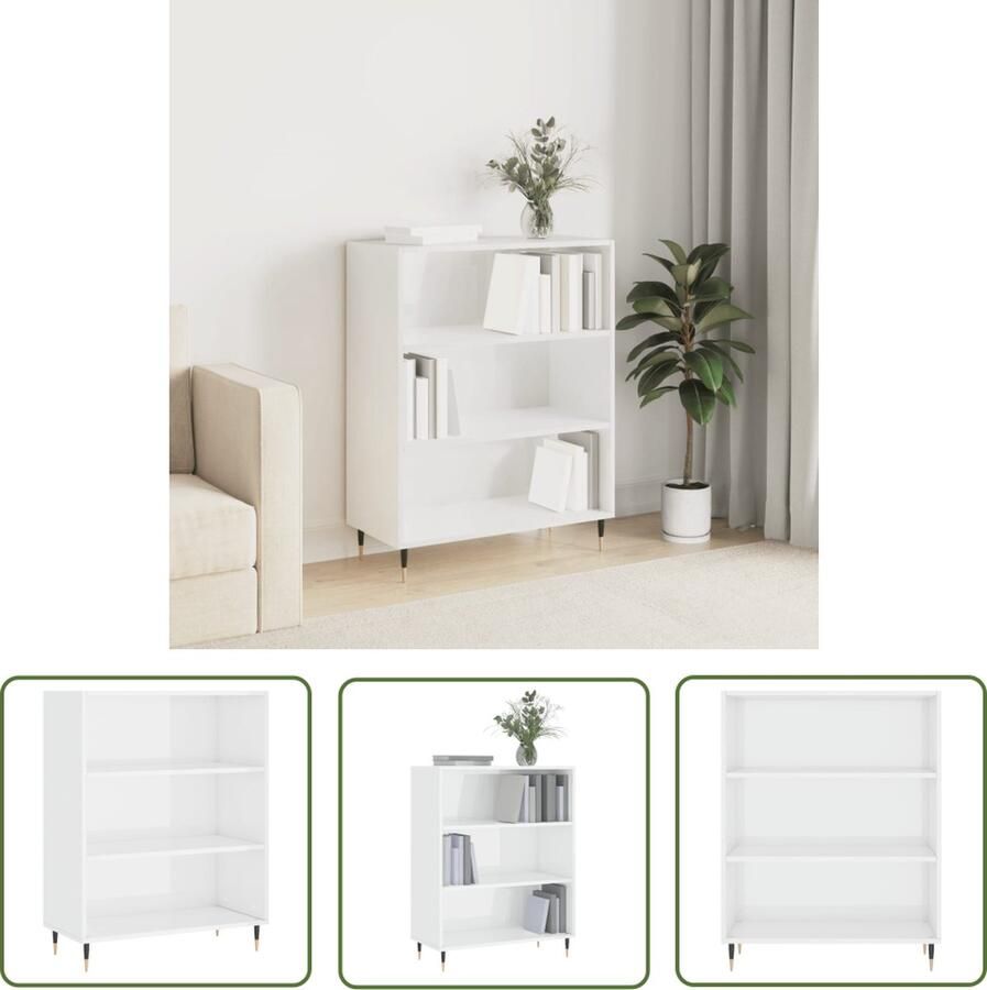 The Living Store Boekenkast 69 5x32 5x90 cm bewerkt hout hoogglans wit Boekenkast Modern Witte Boekenkast Houten Boekenkast Boekenplank - Foto 2
