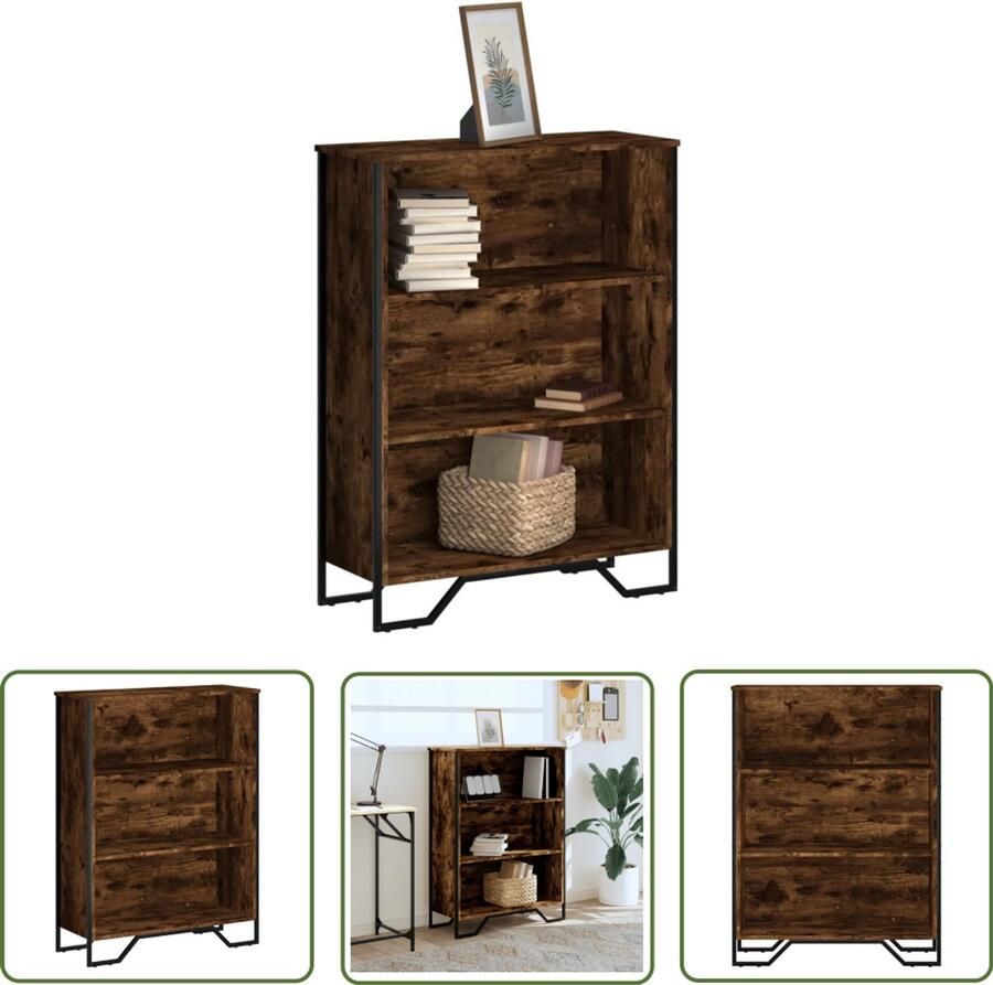 The Living Store Boekenkast 80x31x106 cm bewerkt hout gerookt eikenkleurig Boekenkast Modern Design Houten Boekenkast Roestvrijstalen Boekenkast Vintage Boekenkast
