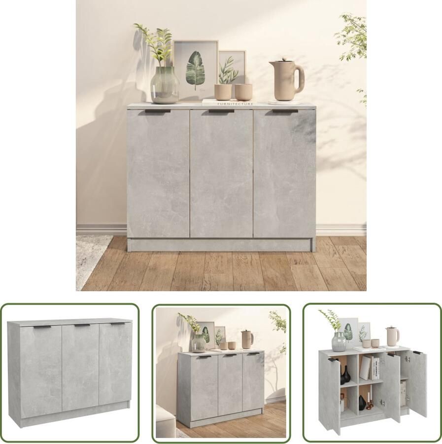 The Living Store Dressoir 90 5x30x70 cm bewerkt hout betongrijs Dressoir Houtsoort Vintage Dressoir Modern Dressoir Tv Stand