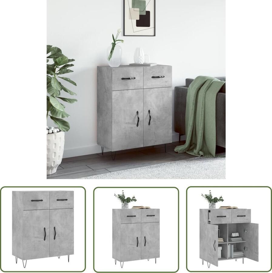 The Living Store Dressoir Betongrijs 69.5 x 34 x 90 cm Duurzaam materiaal Metalen poten Voldoende opbergruimte Stevig blad Praktische deuren - Foto 3