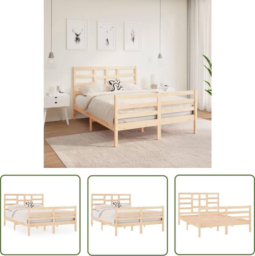 The Living Store Houten Bedframe Moderne Slaapkamer Massief Grenenhout 195.5 x 146 x 104 cm Montage vereist Houten Bedframe Modern Design Grenenhout Bed King Size Bed Tweepersoons Bed