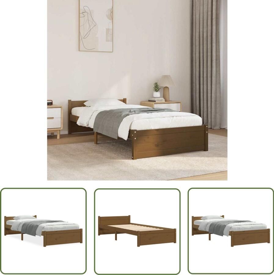 The Living Store Bedframe massief hout honingbruin 75x190 cm 2FT6 Small Single Bedframe Bedframes Bed Bedbodem Ledikant Bed Frame Massief Houten Bedframe Slaapmeubel Eenpersoonsbed Bedden Bedbodems - Foto 2