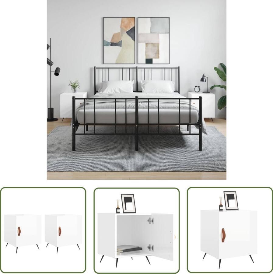 The Living Store Nachtkastjes Moderne Charme Bijzetkasten Afmeting- 40 x 40 x 50 cm Kleur- Hoogglans Wit Nachtkastjes Modern Design Houten Nachttafel Wit Meubel Slaapkamersdecoratie - Foto 2