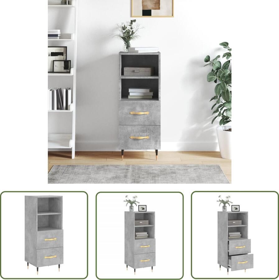 The Living Store Dressoir 34 5x34x90 cm bewerkt hout betongrijs Dressoir Modern Dressoir Beton Grijs Dressoir Opbergkast Woonkamer Kast - Foto 4