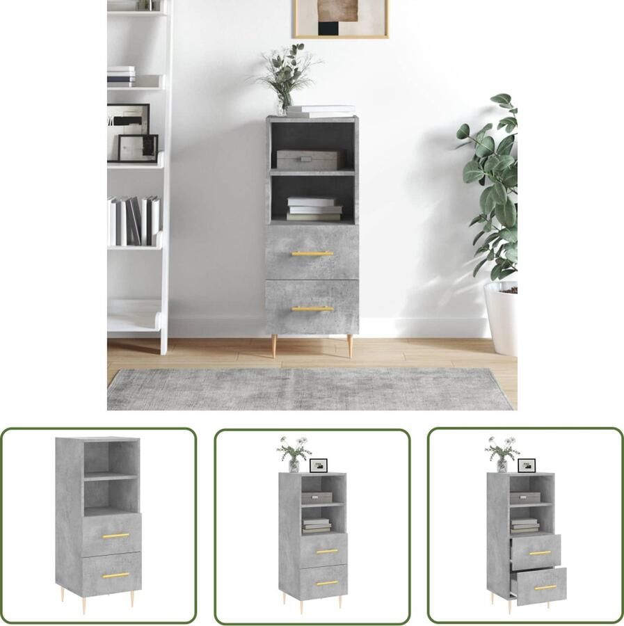 The Living Store Dressoir 34 5x34x90 cm bewerkt hout betongrijs Dressoir Beton Grijs Houten Dressoir Moderndressoir Opbergmeubels