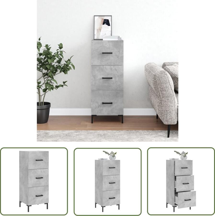 The Living Store Dressoir 34 5x34x90 cm bewerkt hout betongrijs Dressoir Bijzettafel Opbergkast Houten Dressoir Grijze Dressoir - Foto 2