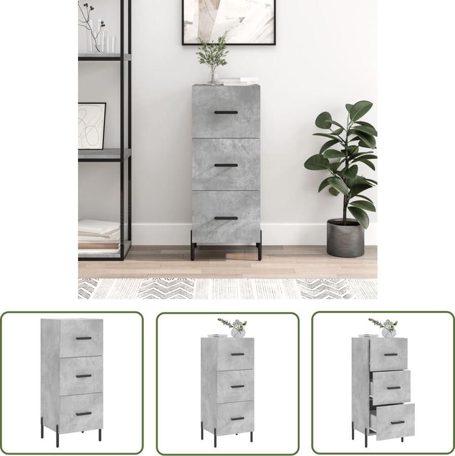 VidaXL Dressoir 34 5x34x90 cm bewerkt hout betongrijs Dressoir Modern Dressoir Industrieel Dressoir Houten Dressoir Grijze Dressoir