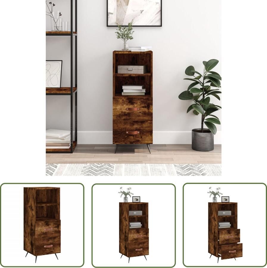 The Living Store Dressoir 34 5x34x90 cm bewerkt hout gerookt eiken Dressoir Modern Dressoir Houten Dressoir Bruine Dressoir Opbergmeubels - Foto 2