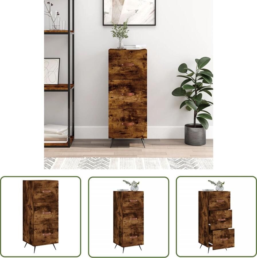 The Living Store Dressoir 34 5x34x90 cm bewerkt hout gerookt eiken Dressoir Kast Houten Dressoir Modern Dressoir Vintage Dressoir