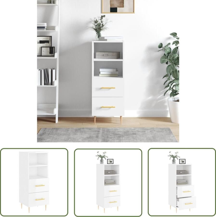 The Living Store Dressoir 34 5x34x90 cm bewerkt hout hoogglans wit Dressoir Modern Dressoir Hoogglans Wit Dressoir Houten Dressoir Metalen Dressoir - Foto 15